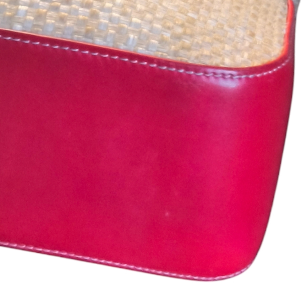 Vintage Coach Cabana Woven Straw and Red Leather Tote - Picture 11 of 13